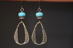 Turquoise Earrings Boho Earrings Dangle Earrings Drop Earrings Boho jewelry Brass Earrings Christmas Gifts For women Gift for her Gifts Color : Turquoise howlite beads Finish : Antiqued Brass textured hoop ( 28 mm ) Size : 2 inches including the antiqued brass lever backs Available with Green Malachite and Turquoise Antique copper : https://www.etsy.com/listing/203762666/copper-earrings-turquoise-earrings https://www.etsy.com/listing/205344048/green-earrings-malachite Thanks for looking Bohemian Brass Teardrop Earrings With Ear Wire, Bronze Brass Beaded Earrings With Ear Wire, Teardrop Brass Beaded Earrings With Ear Wire, Nickel-free Teardrop Beaded Brass Earrings, Nickel-free Brass Beaded Teardrop Earrings, Nickel-free Brass Teardrop Beaded Earrings, Nickel-free Brass Beaded Earrings, Bronze Dangle Beaded Brass Earrings, Handmade Bronze Brass Teardrop Earrings