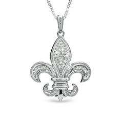 1/10+CT.+T.W.+Diamond+Fleur-de-Lis+Pendant+in+Sterling+Silver Vintage Charm Bracelet Zales, Diamond Cross Pendants Zales, White Filigree Flower Pendant Jewelry, Luxury Filigree Flower Pendant Jewelry, Luxury Butterfly Charm Pendant Jewelry, Best Christmas Presents, Shiny Objects, Wardrobe Accessories, Bold Jewelry