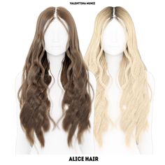 two wigs with long, wavy hair on each side and one in the middle