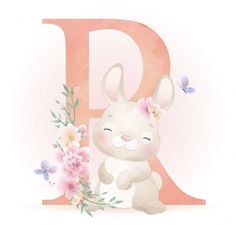 the letter d is for rabbit with flowers and butterflies on it's head, sitting next to an animal