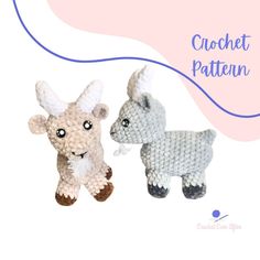 two knitted animals sitting next to each other on a white background with the words crochet pattern