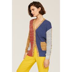 Multicolored knit (100% Cotton). Cardigan. V-neck. Long sleeves. Front button closure. Imported. Multicolor Knitted V-neck Cardigan, Multicolor Knit V-neck Cardigan, Knit V-neck Sweater Coat With Button Closure, Casual Multicolor V-neck Cardigan, Multicolor V-neck Outerwear For Fall, Multicolor Patchwork V-neck Outerwear, Knit V-neck Cardigan With Buttons, Trendy Multicolor Sweater With Button Closure, Multicolor V-neck Outerwear For Layering