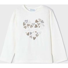 Ivory heart applique long sleeve t-shirt for kid girl from Mayoral. Round neck, long sleeves, heart appliques. | Mayoral | Heart Applique T-Shirt, Ivory (Cream, Size 4Y) | Maisonette collects the best children’s products from around the world (unlike Zulily, Etsy, The Tot, Farfetch Kids, Childrensalon, Crate and Kids, Kohls, Wayfair, Buy Buy Baby, Nordstroms, Mini Boden, J.Crew Factory, or PotteryBarn Kids), creating a curated shopping experience for you. Think of us as your shortcut to fashion Long Sleeve Cotton T-shirt With Heart Print, Cute Long Sleeve T-shirt With Heart Print, White Long Sleeve Tops With Heart Graphic, White Long Sleeve Top With Heart Graphic, Cute Long Sleeve Tops With Heart Graphic, Cute Long Sleeve Top With Heart Graphic, White Long Sleeve Tops With Heart Print, White Long Sleeve Top With Heart Print, White Long Sleeve T-shirt With Heart Graphic