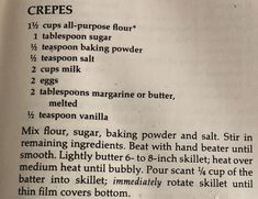 an open book with instructions on how to make crepes