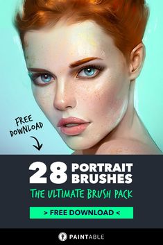 a woman with red hair and blue eyes is featured in this ad for paintable brushes