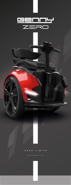 a red and black sports car with the words genny zero on it's side