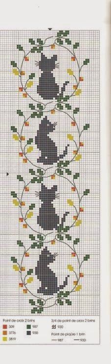 a cross stitch pattern with cats and flowers in the center, on a white background