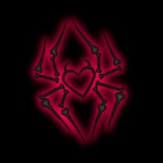 the heart is surrounded by black and red lines on a dark background with an abstract design