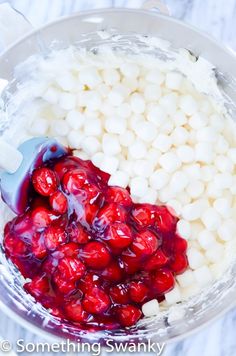 the food is being prepared in the blender for making marshmallows and cranberry sauce