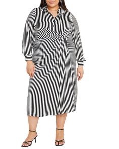 This maxi dress wonder is the fail-proof choice for looking polished all day long. Pull on a cropped cardigan and you're set for the day. A must-have! Round out your vacation and weekend wardrobe with this plus size dress City Chic Cassandra Dress | Black/White Stripe | Dresses | Materials & Care Instructions: ['100% Polyester', 'Machine wash'] Dresses Materials, Black White Striped Dress, Stripe Long Sleeve, Striped Shirt Dress, Dinner Date, Weekend Wardrobe, White Striped Dress, Shirtdress, Cropped Cardigan