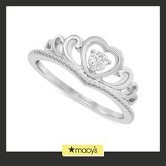 in stock Silver Heart-shaped Stackable Promise Rings, Tiara Promise Rings, Heart-shaped Sterling Silver Diamond Ring For Formal Occasions, Princess Tiara Ring, Nickel-free Sterling Silver Heart Ring For Wedding, Heart-shaped Sterling Silver Diamond Ring For Valentine's Day, Disney Enchanted, Tiara Ring, Princess Tiara