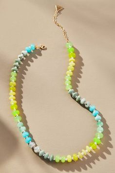 Rainbow Stone Necklace | Anthropologie Anthropology Jewelry, Rainbow Stone, Diy Bead Embroidery, Precious Beads, Stone Beaded Necklace, Semi Precious Beads, Bead Jewellery