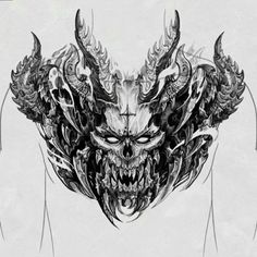 a drawing of a demon with large horns