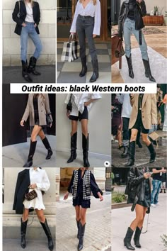 Summer Looks With Boots, Black Cowboots Outfits, Black Cowboys Boots Outfit, Fall Western Boot Outfit, Western Boots Outfit 2023, Tall Western Boots Outfit Fall, Looks With Cowboy Boots, Outfits With Cowboy Boots For Women Fall, How To Style Black Cowgirl Boots