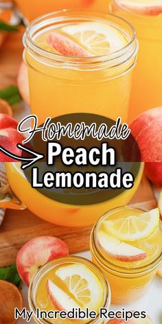 homemade peach lemonade recipe in mason jars