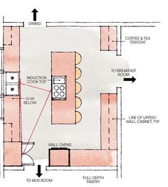 the floor plan for a small kitchen and living room is shown in this drawing,