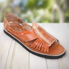 Huaraches Artesanales TM-32102 - Leather Sandals Mexican Shoes, Mexican Sandals, Sandals For Men, Traditional Mexican, Made In, Leather Sandals, Amber, Leather Upper, Hand Weaving