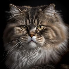 a long haired cat is looking at the camera