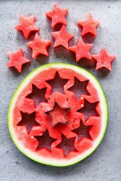 slices of watermelon with star shaped cutouts