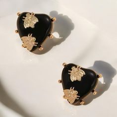 Only One In Stock. Gold Tone Metal. Post Earrings. Statement Earrings Cameo Earrings Studs, Black Beads Earrings Gold Studs, Metal Post, Gold Statement Earrings, Earrings Statement, Black Heart, Earrings Color, Gold Tone Metal, Gold Black