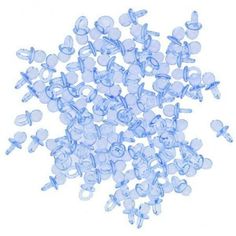 a pile of blue glass beads on a white background