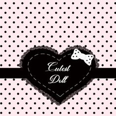 a black and white polka dot heart with a bow on it's side that says guest doll