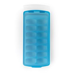 an ice tray with six compartments on the front and one in the middle, sitting on a white surface