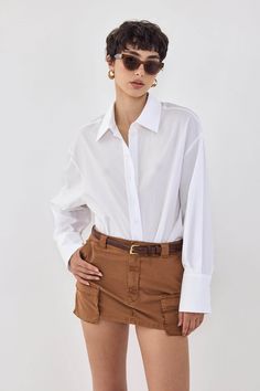 Oversized Poplin Button Down Shirt Frontal Closure, Wide Cuff, Engraved Logo, Sweaters Knitwear, Balloon Sleeves, Poplin Fabric, S Models, Everyday Look, Capsule Wardrobe