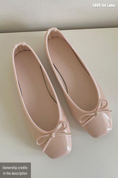 Pink Ballet Flats with a Bow | Pink Coquette Shoes Cute Flats Aesthetic, Pink Ballet Flats Outfit, Ballet Shoes Outfit, Balerinas Shoes, Coquette Shoes, Pink Footwear, Pink Ballet Shoes, Fashion Coquette