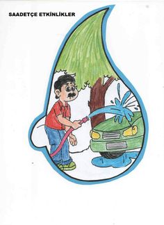 a drawing of a man with a hose in front of a car that is leaking water