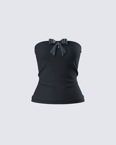 When you're goth with a sweet side 🖤 Crafted from jersey fabric and featuring a cross trim, gripper tape, and a shelf bra - this top is complete with a black bow for the perfect cute and simple everyday piece 😘 Kpop Clothes Png, Finesse Clothing, Crop Top Png, Kevin Costume, Cute Jersey, Top Png, Cute Tube Tops, Goth Tops, Black Crochet Top