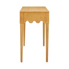 a small wooden table with one drawer on the top and two legs at the bottom