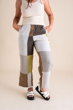 Stand out in our Patchwork Sunset Pants—a one-of-a-kind masterpiece crafted from a collection of cotton and linen fabric scraps we've carefully saved throughout the year. These unique pants are perfect for transitioning effortlessly between summer and fall, and back again. Features: One-of-a-Kind Design: Each pair is a unique patchwork of carefully selected fabric scraps. Versatile Styling: Ideal for shifting seasons, blending summer ease with autumn warmth. Pull-On Comfort: Easy to wear with a Cotton Patchwork Wide-leg Pants, Patchwork Relaxed Fit Ankle-length Bottoms, Cotton Pants With Patchwork, Cotton Patchwork Straight Pants, Cotton Patchwork Tapered Leg Pants, Wide-leg Linen Pants With Patch Pockets, Linen Wide-leg Pants With Patch Pockets, Linen Bottoms With Patch Pockets, Linen Trousers With Patch Pockets