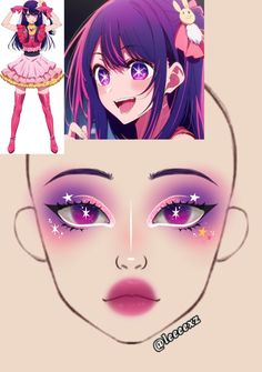 Purple Cosplay Makeup, Kawaii Make Up Ideas, One Piece Inspired Makeup, Stray Kids Makeup Inspired, Cute Anime Makeup, Anime Eyes Makeup