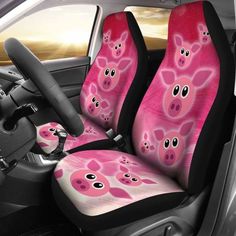 pig face car seat covers in pink and black