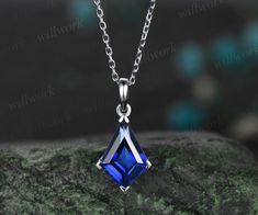 ***This stunning blue sapphire necklace features a 14k rose gold chain and kite-cut blue sapphire stone, which is minimalist and stylish. Perfect for the modern woman looking for a unique and elegant daily wear necklace***- Metal: Solid gold(9K/14K/18K white/yellow/rose gold),925 sterling silver, platinum available- Main Stone: 7x10mm kite cut lab sapphire- Chain: 16+2 inches. The chain can be adjustable to 18 Inches.- Can be personalized: Yes Blue Diamond-shaped Jewelry For Gifts, Daily Wear Necklace, Shiny Rings, Blue Sapphire Necklace, Jewelry Tattoo, Handmade Fine Jewelry, All Gems, Wear Necklaces, Rose Gold Chain