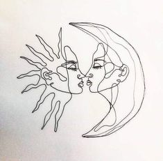 a drawing of two women kissing each other with their faces drawn in one line on paper