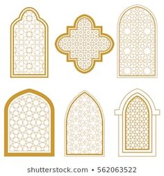 the set of arches and windows in arabic style, with geometric patterns on white background