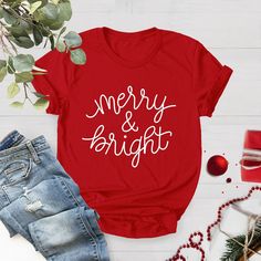 "Merry and Bright Shirt, Merry Christmas Shirt, Holiday Shirt For Women, Christmas Tee, Seasonal Shirt, Winter Shirt, Cute Christmas Shirt BLACK TEXT is used for Yellow, Heather Peach, White, Light Gray, Mint Shirts. Other colored shirts have white text. BLACK TEXT is used by for Yellow, Heather Peach, White, Light Gray Heather Shirts. WHITE TEXT is used by Other Colored Shirts. Hi! Welcome. It's great to see you here! ☺️  Our shirts are clean, high quality and soft. It is prepared quickly by our boutique.  Ironing and shipped.  Enjoy your shopping!  It is a pleasure for us to help you with your questions and you can reach us at any time.  Please, don't forget to check our size cards. HOW TO ORDER SHIRT 👕  Please, choose your favorite t-shirt color and size from the pop-up window.  Select Red Christmas Shirt Ideas, Cute Red Christmas Shirts, Affordable Red Holiday Shirt, Merry And Bright Shirt Ideas, Red Green Plaid Holiday Shirt, Red Green Plaid Holiday Shirt Womens, Christmas Shirts Merry And Bright, Red Christmas T-shirt With Relaxed Fit, Merry And Bright Shirt