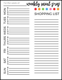 the printable meal prep list is shown in black and white, with colorful dots on it