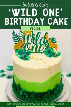 (Double the smash cake recipe to make a larger 8” cake!) It’s been one wild year! Simple and easy to DIY, this Wild One birthday cake recipe is PERFECT for your little one’s first birthday! Customizable cake layers, cream cheese buttercream frosting, and an easy style to decorate, this jungle themed  cake is sure to be a hit! ;)   ~ Wild one smash cake ideas ~ Wild one birthday cake ~ Safari cake ~ jungle cake ~ he’s a wild one ~ she’s a wild one ~ simple smash cakes Simple Smash Cakes, Wild One Smash Cake, One Wild Year, Wild One Birthday Cake, Smash Cake Ideas, One Birthday Cake, Jungle Theme Cakes