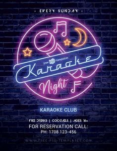 karaoke night flyer with neon lights