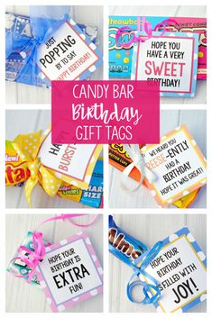 candy bar birthday gift tags with ribbons