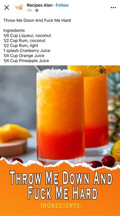 two glasses filled with orange juice on top of a table