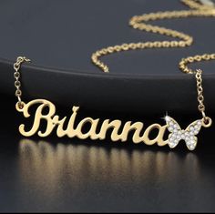 Show some love this holiday season with this beautiful Custom Name Necklace with iced out butterfly. Gift it to someone special or make it your own. Perfect match for any outfit and any occasion. Lovalita name necklaces are versatile enough to wear it everyday. Wear it alone, or layer it up with other necklaces. Makes perfect gifts for Girlfriends, Moms, Grandmas, daughters, or best friends. 100% nickel free. Made from high quality stainless steel with 14k Gold plating that won't fade. *Comes in Trendy Necklace For Gift, Trendy Bling Necklace For Gift, Trendy Bling Necklaces For Gifts, Trendy Butterfly Necklace For Gifts, Gifts For Girlfriends, Perfect Gift For Girlfriend, Name Necklaces, Custom Name Necklace, Story Ideas