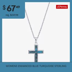 Features: Nickel Free, Religious Jewelry, Quick ShipJewelry Closure: Lobster ClaspLink Construction: SemisolidShape: CrossMetal Color: WhiteChain Length: 18 InchChain Width: 1.2 MillimetersChain Gauge: 025Pendant Length: 27mmPendant Width: 18mmChain Construction: RopeCare: Wipe CleanStone Type: 100 Enhanced TurquoiseAuthenticity: Enhanced TurquoiseMetal: Sterling SilverNecklace Type: Pendant NecklacesOwned & Founded: Women Owned/FoundedCountry of Origin: Imported Spiritual Turquoise Necklace With Cross Pendant Gift, Spiritual Turquoise Cross Pendant Necklace Gift, Blue Crucifix Necklace For Spiritual Wear, Blue Crucifix Necklace For Spiritual Purposes, Turquoise Cross Pendant Necklace For Gift, Spiritual Cross Turquoise Necklace For Gift, Spiritual Turquoise Cross Necklace For Gift, Spiritual Turquoise Cross Necklace As Gift, Blue Cross Spiritual Jewelry