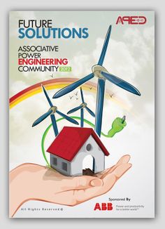 a magazine cover with an image of a house in the palm of a hand holding a wind turbine