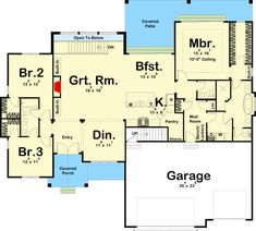 the floor plan for this house shows the garage and living area, as well as the kitchen