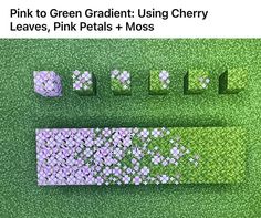 pink to green gratient using cherry leaves, pink petals + moss by pixel