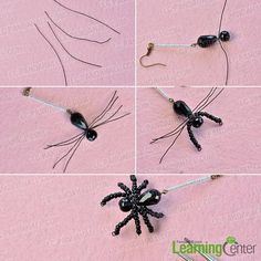 how to make spider bead earrings with black beads and silver wire step by step